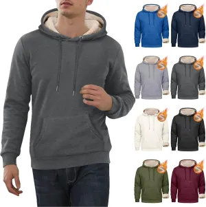 Winter Fleece Hoodies for Men Baggy Sherpa Lined Warm Hooded Sweatshirt Drawstring Thick Plush Pullover Coat w/Pocket