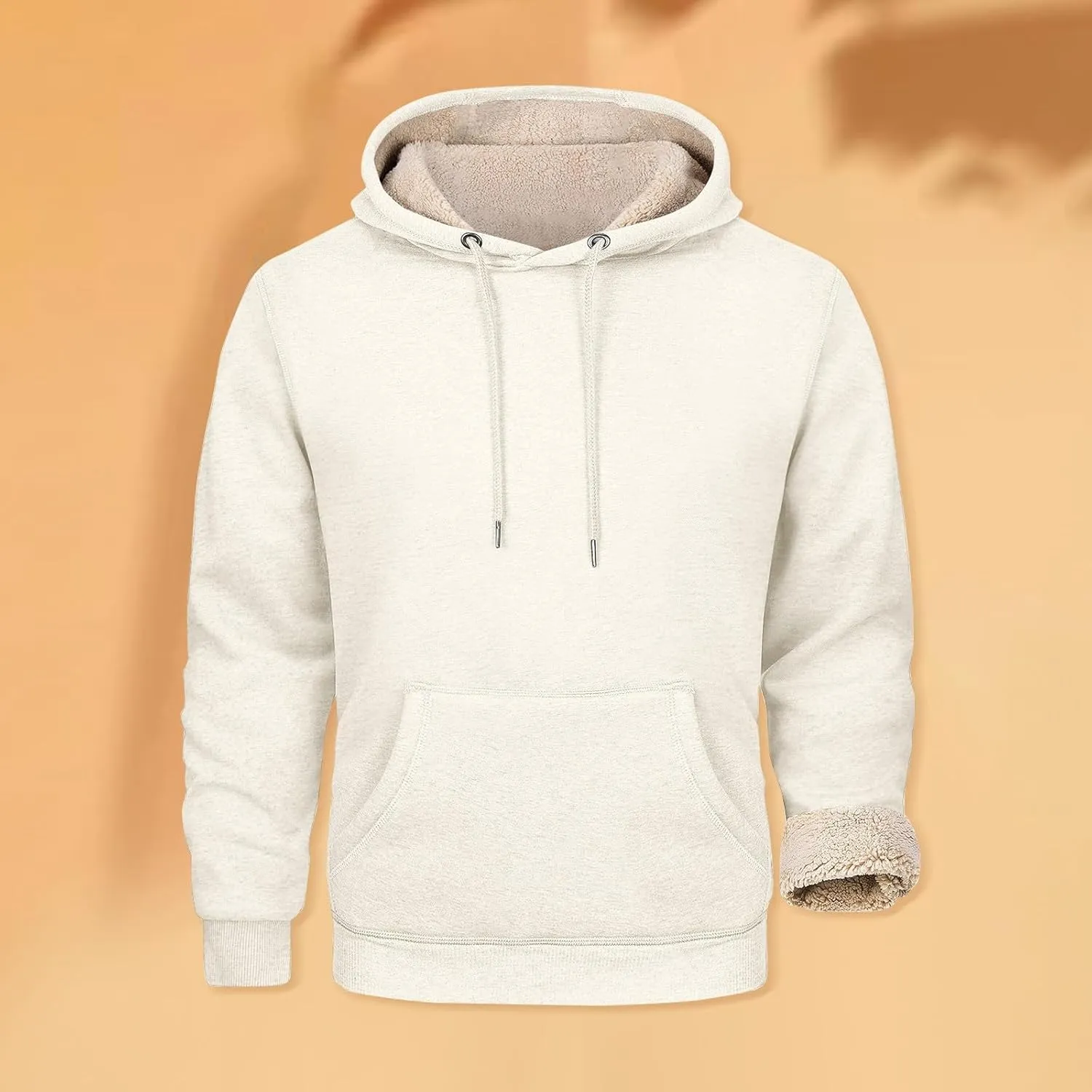 Winter Fleece Hoodies for Men Baggy Sherpa Lined Warm Hooded Sweatshirt Drawstring Thick Plush Pullover Coat w/Pocket