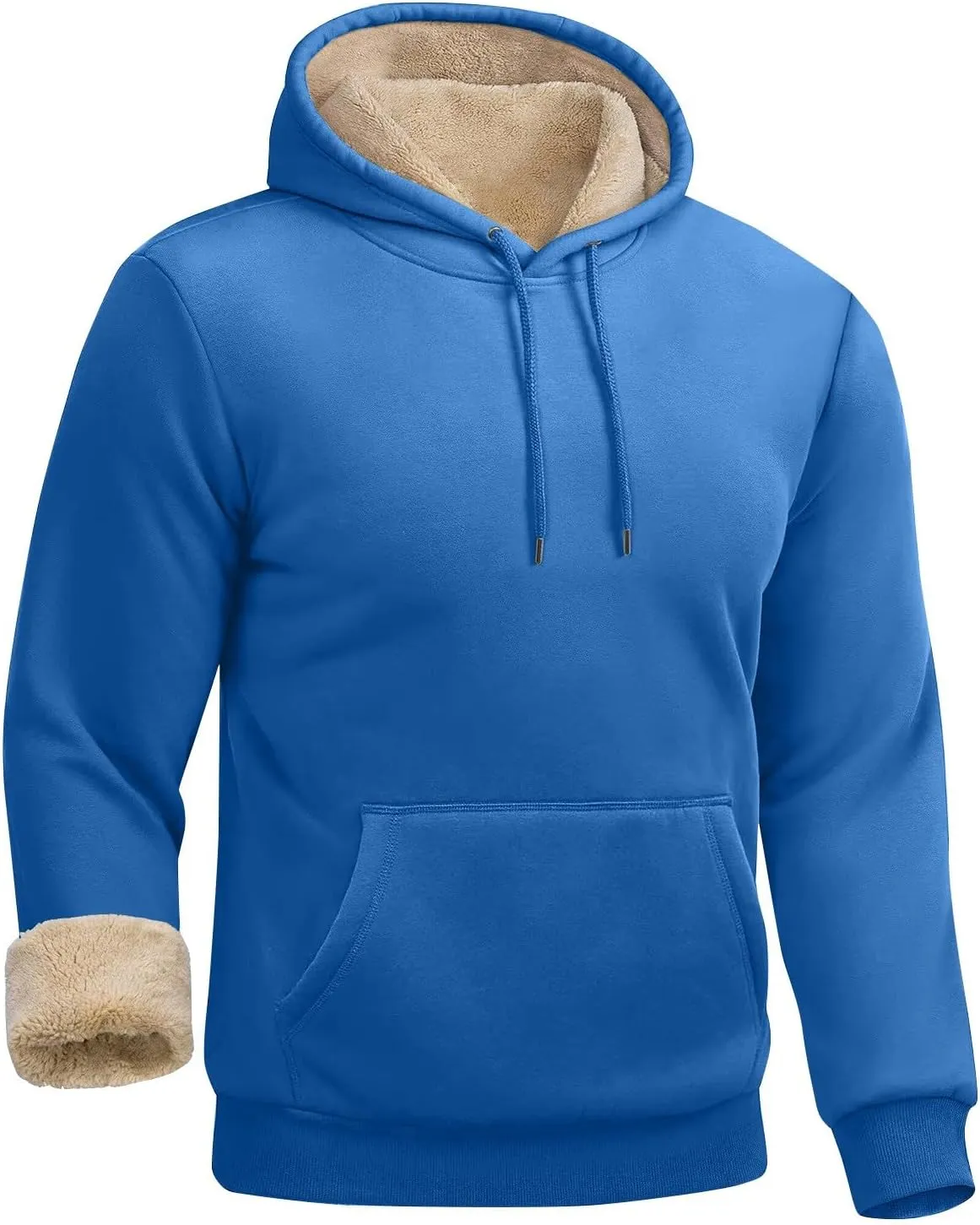 Winter Fleece Hoodies for Men Baggy Sherpa Lined Warm Hooded Sweatshirt Drawstring Thick Plush Pullover Coat w/Pocket