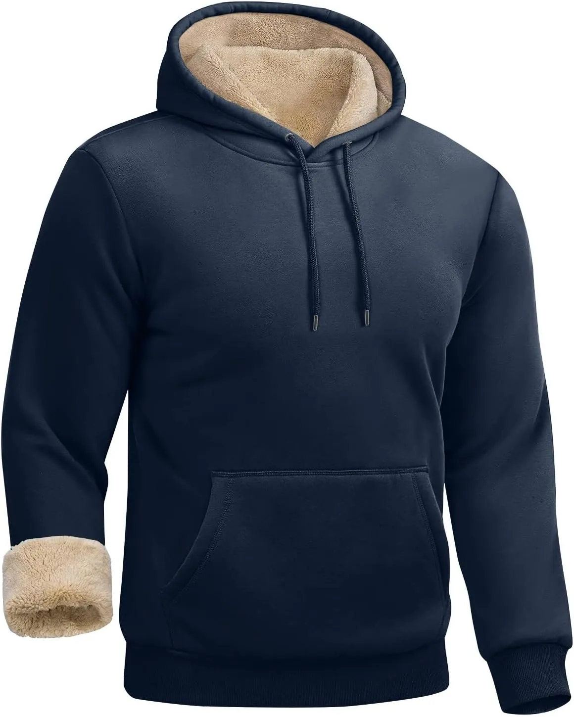Winter Fleece Hoodies for Men Baggy Sherpa Lined Warm Hooded Sweatshirt Drawstring Thick Plush Pullover Coat w/Pocket