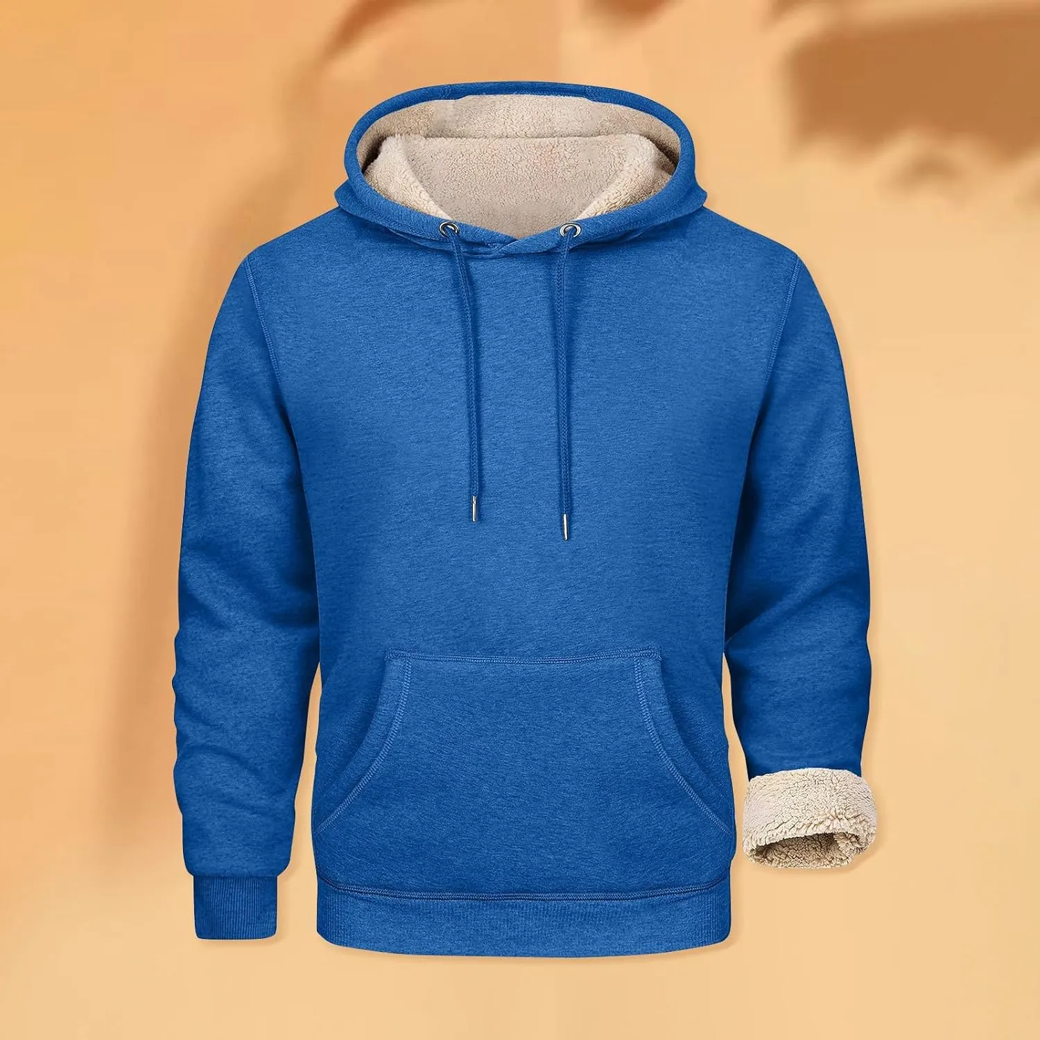 Winter Fleece Hoodies for Men Baggy Sherpa Lined Warm Hooded Sweatshirt Drawstring Thick Plush Pullover Coat w/Pocket