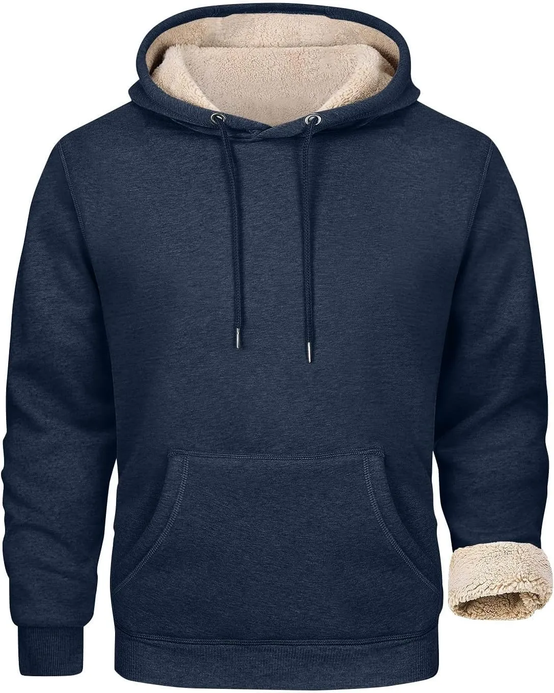 Winter Fleece Hoodies for Men Baggy Sherpa Lined Warm Hooded Sweatshirt Drawstring Thick Plush Pullover Coat w/Pocket