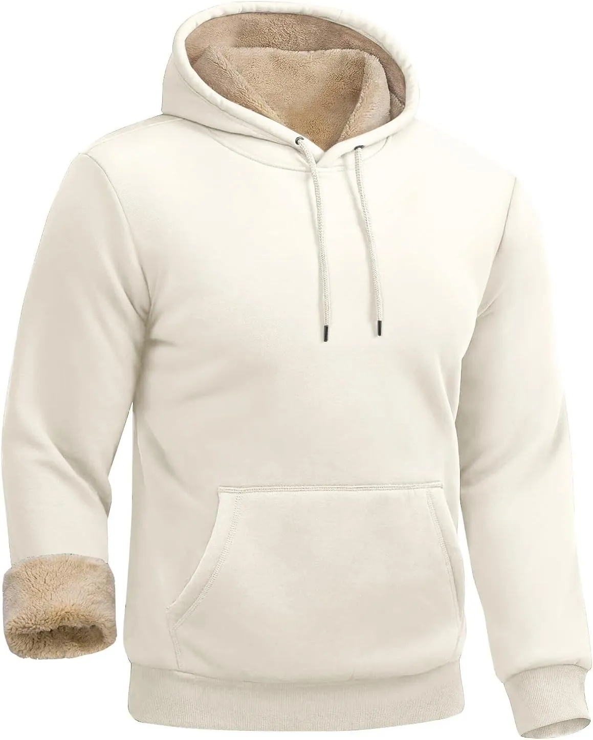 Winter Fleece Hoodies for Men Baggy Sherpa Lined Warm Hooded Sweatshirt Drawstring Thick Plush Pullover Coat w/Pocket