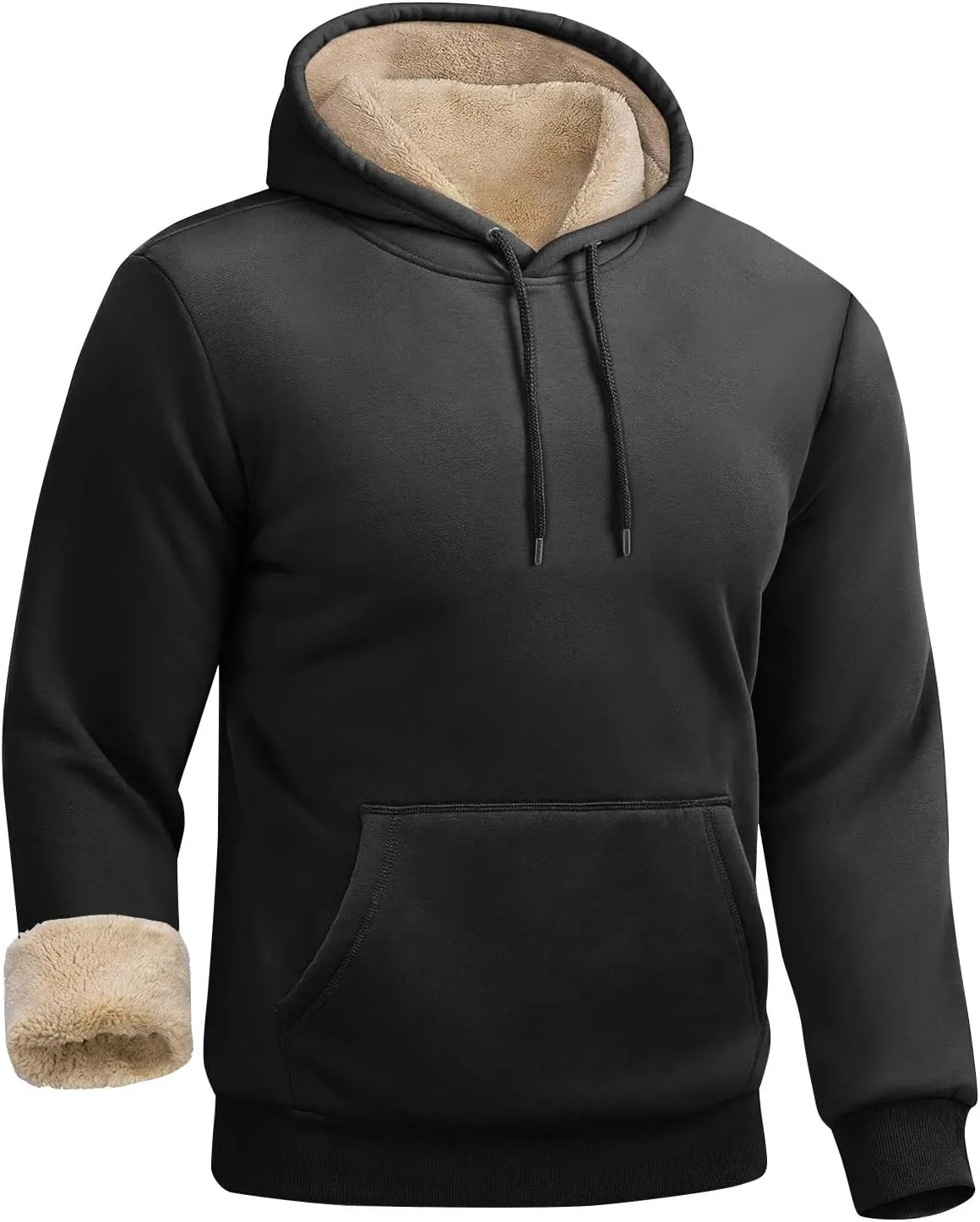 Winter Fleece Hoodies for Men Baggy Sherpa Lined Warm Hooded Sweatshirt Drawstring Thick Plush Pullover Coat w/Pocket