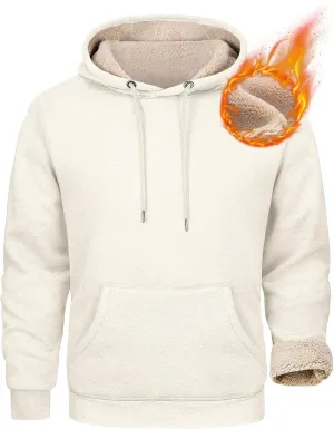 Winter Fleece Hoodies for Men Baggy Sherpa Lined Warm Hooded Sweatshirt Drawstring Thick Plush Pullover Coat w/Pocket