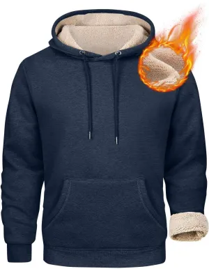 Winter Fleece Hoodies for Men Baggy Sherpa Lined Warm Hooded Sweatshirt Drawstring Thick Plush Pullover Coat w/Pocket