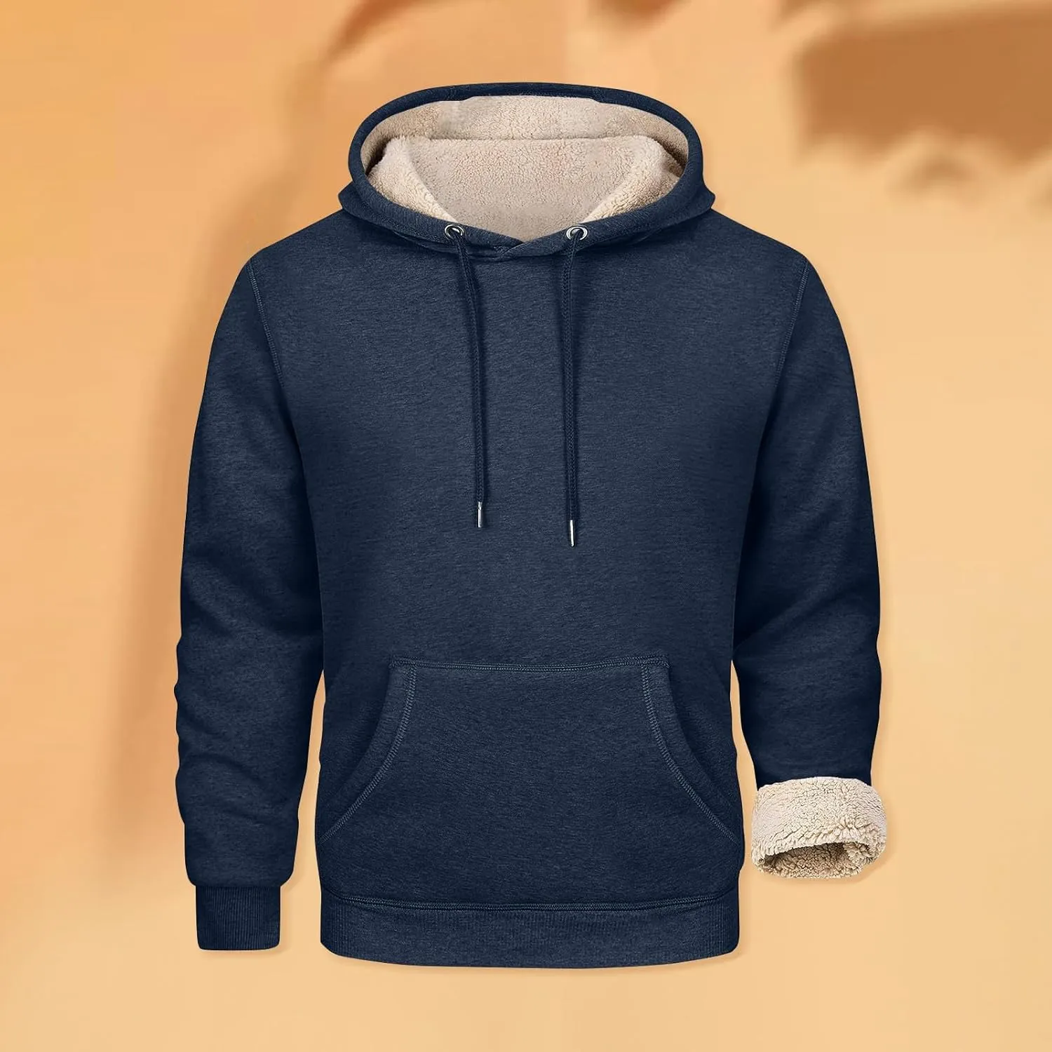 Winter Fleece Hoodies for Men Baggy Sherpa Lined Warm Hooded Sweatshirt Drawstring Thick Plush Pullover Coat w/Pocket