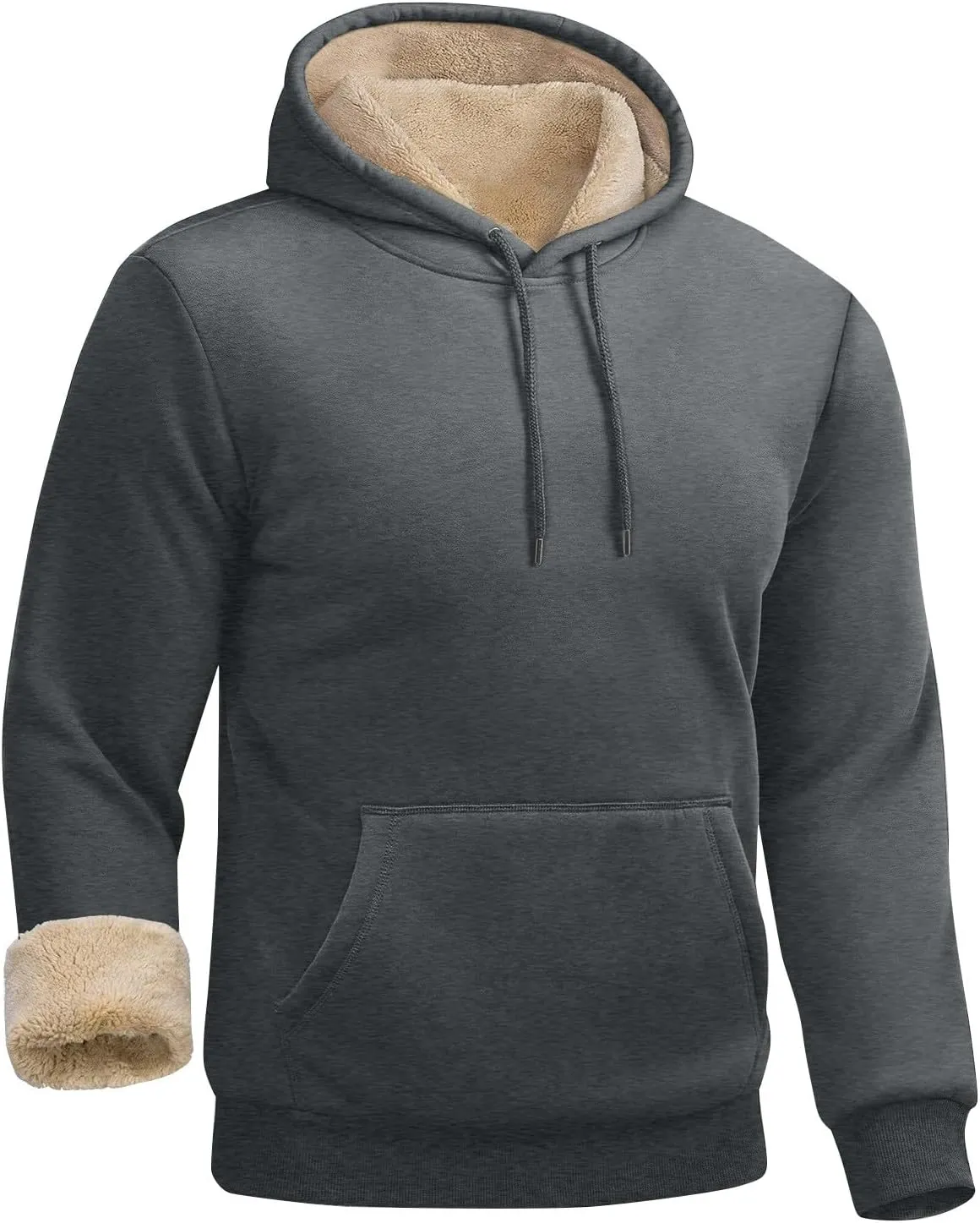 Winter Fleece Hoodies for Men Baggy Sherpa Lined Warm Hooded Sweatshirt Drawstring Thick Plush Pullover Coat w/Pocket