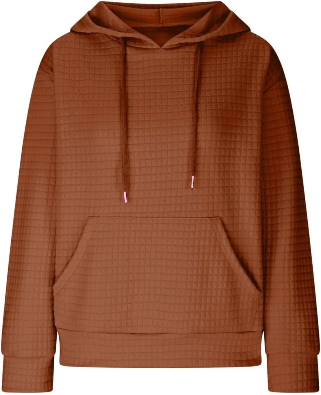 Women Waffle Plaid Knit Y2K Hoodie Drawstring Lightweight Oversized Sweatshirt Comfy Cute Pullover Streetwear Hoodies