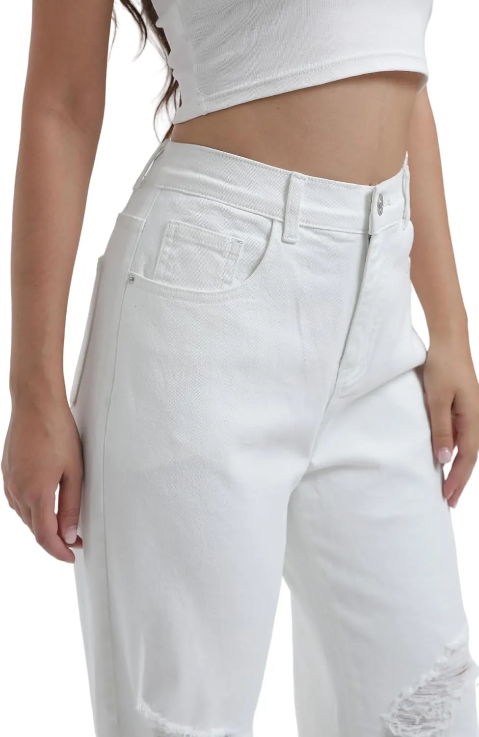 Women’s Baggy Wide Leg Distressed High Waisted Boyfriend Jeans Loose Denim Pant