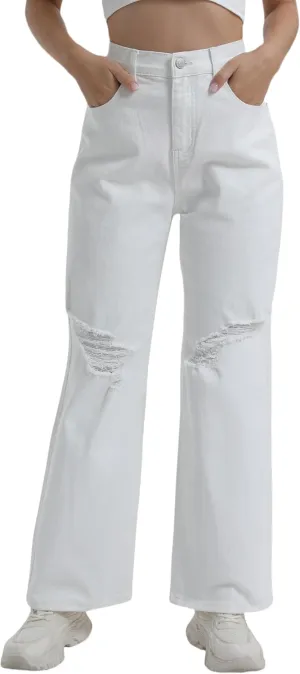 Women’s Baggy Wide Leg Distressed High Waisted Boyfriend Jeans Loose Denim Pant