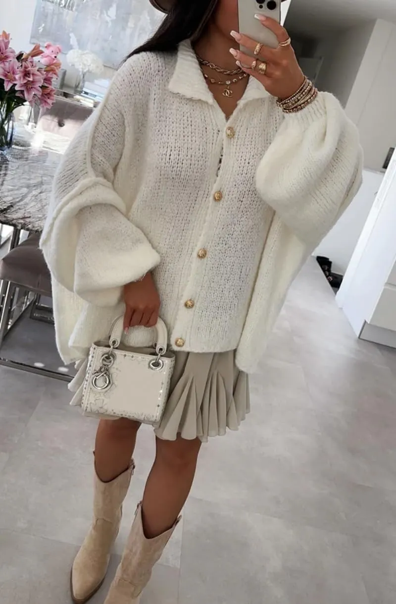Women's Button Down Cardigans Oversized Chunky Knit Sweater Long Sleeves Turtleneck Outwear