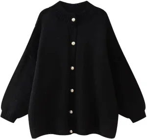Women's Button Down Cardigans Oversized Chunky Knit Sweater Long Sleeves Turtleneck Outwear