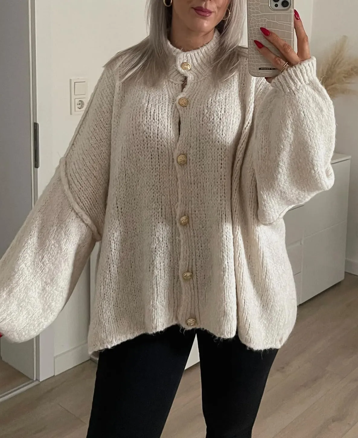 Women's Button Down Cardigans Oversized Chunky Knit Sweater Long Sleeves Turtleneck Outwear