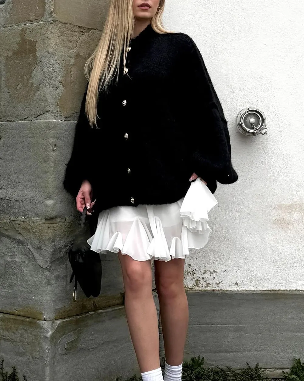 Women's Button Down Cardigans Oversized Chunky Knit Sweater Long Sleeves Turtleneck Outwear