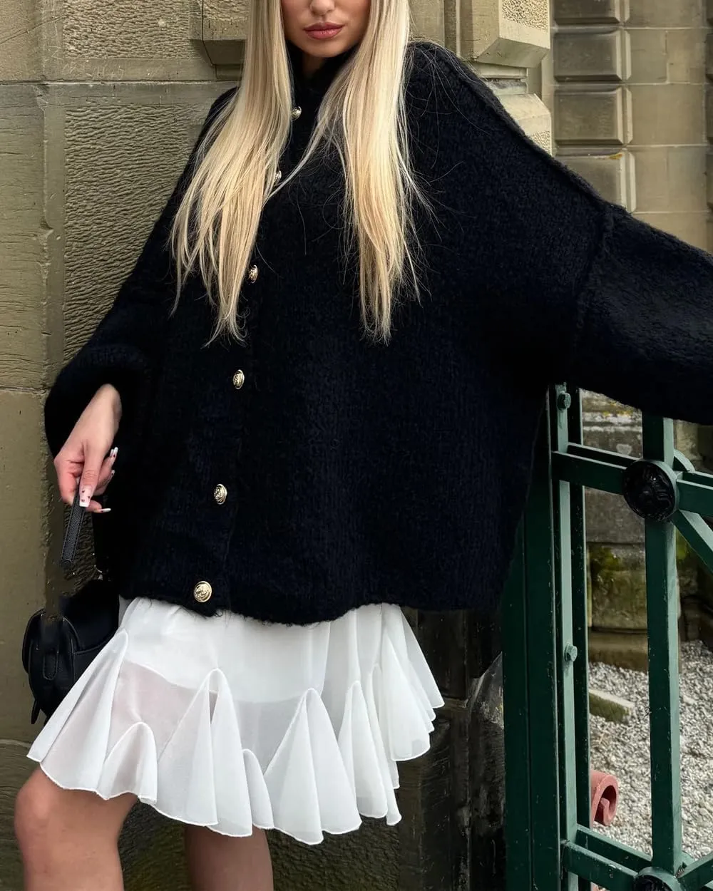 Women's Button Down Cardigans Oversized Chunky Knit Sweater Long Sleeves Turtleneck Outwear