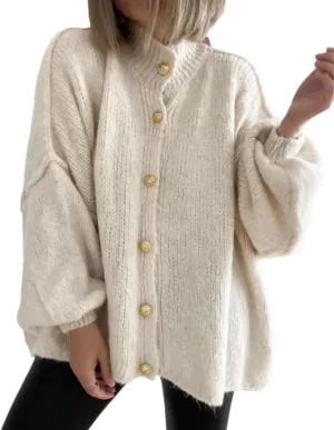 Women's Button Down Cardigans Oversized Chunky Knit Sweater Long Sleeves Turtleneck Outwear