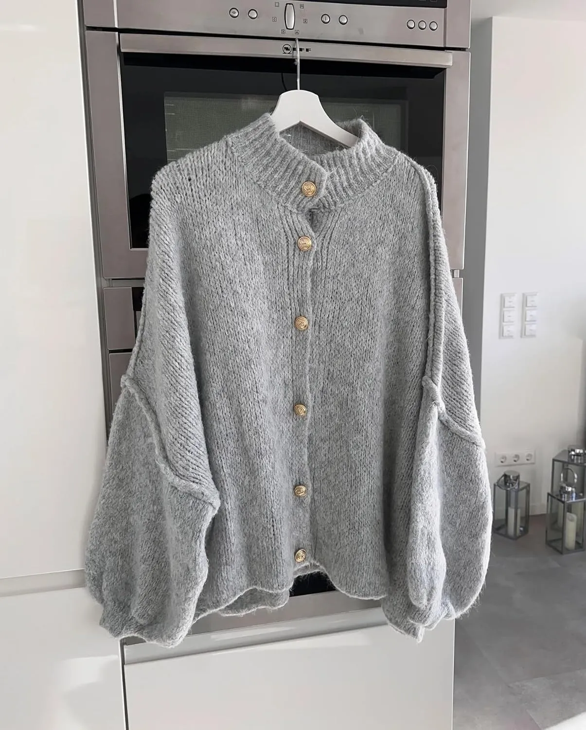 Women's Button Down Cardigans Oversized Chunky Knit Sweater Long Sleeves Turtleneck Outwear
