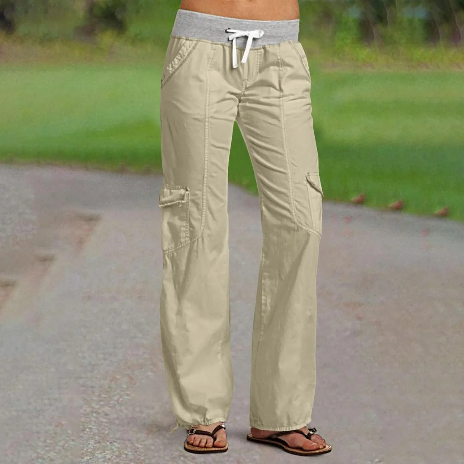 Womens Cargo Pants Mid Rise Hiking Pants Straight Leg Jogger Pants Lightweight Tactical Pants Drawstring Travel Pants