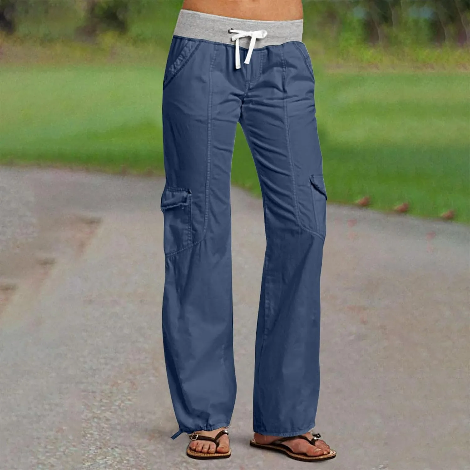 Womens Cargo Pants Mid Rise Hiking Pants Straight Leg Jogger Pants Lightweight Tactical Pants Drawstring Travel Pants