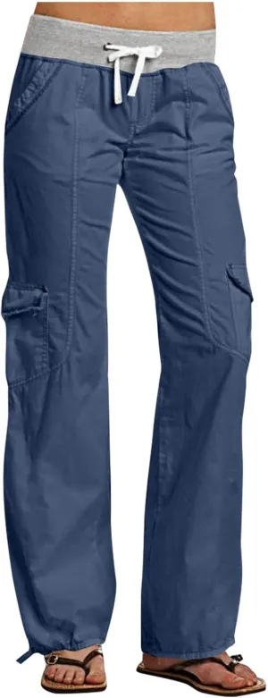 Womens Cargo Pants Mid Rise Hiking Pants Straight Leg Jogger Pants Lightweight Tactical Pants Drawstring Travel Pants