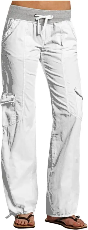 Womens Cargo Pants Mid Rise Hiking Pants Straight Leg Jogger Pants Lightweight Tactical Pants Drawstring Travel Pants