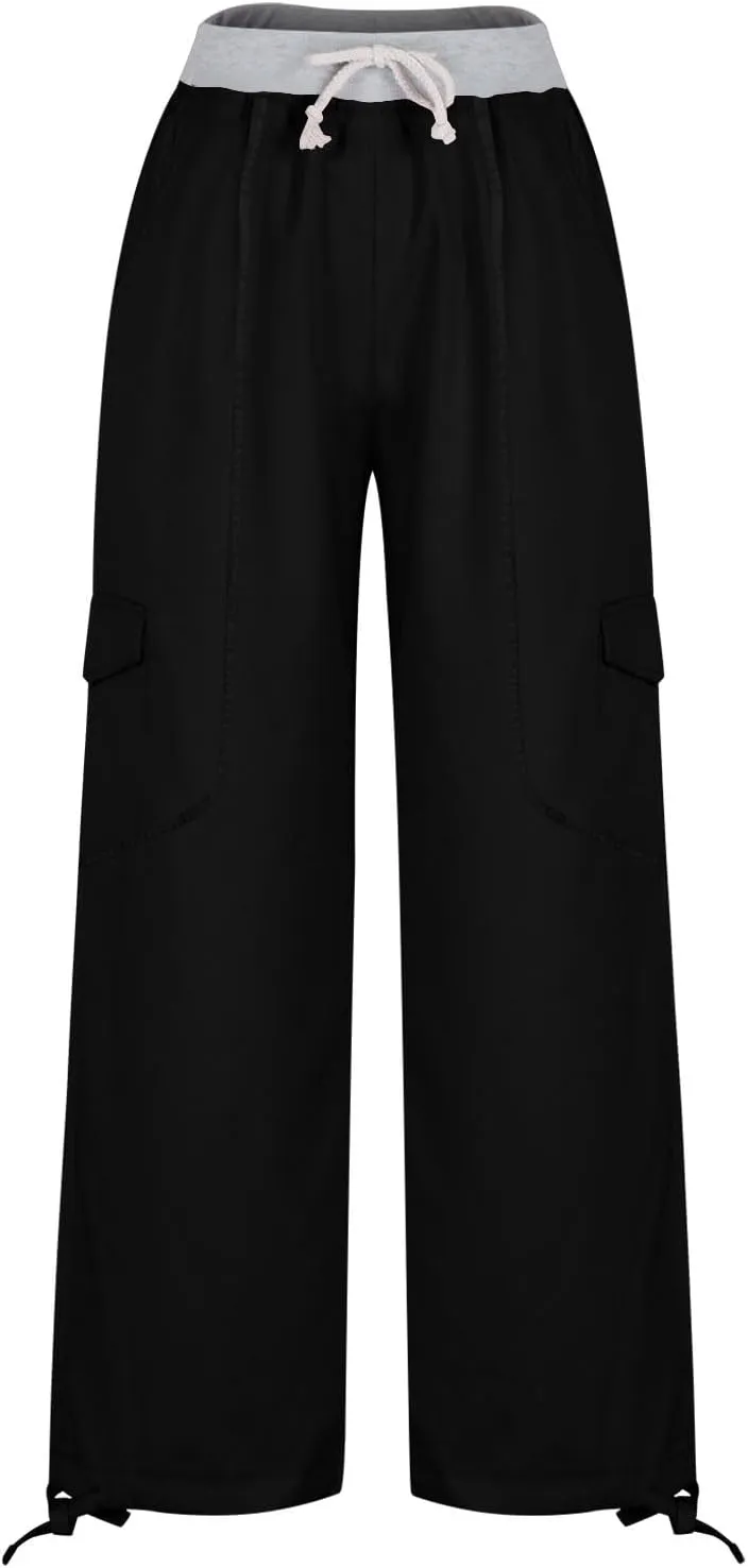 Womens Cargo Pants Mid Rise Hiking Pants Straight Leg Jogger Pants Lightweight Tactical Pants Drawstring Travel Pants