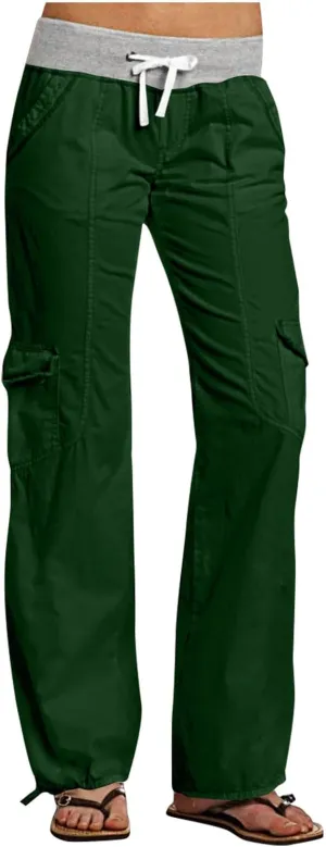 Womens Cargo Pants Mid Rise Hiking Pants Straight Leg Jogger Pants Lightweight Tactical Pants Drawstring Travel Pants