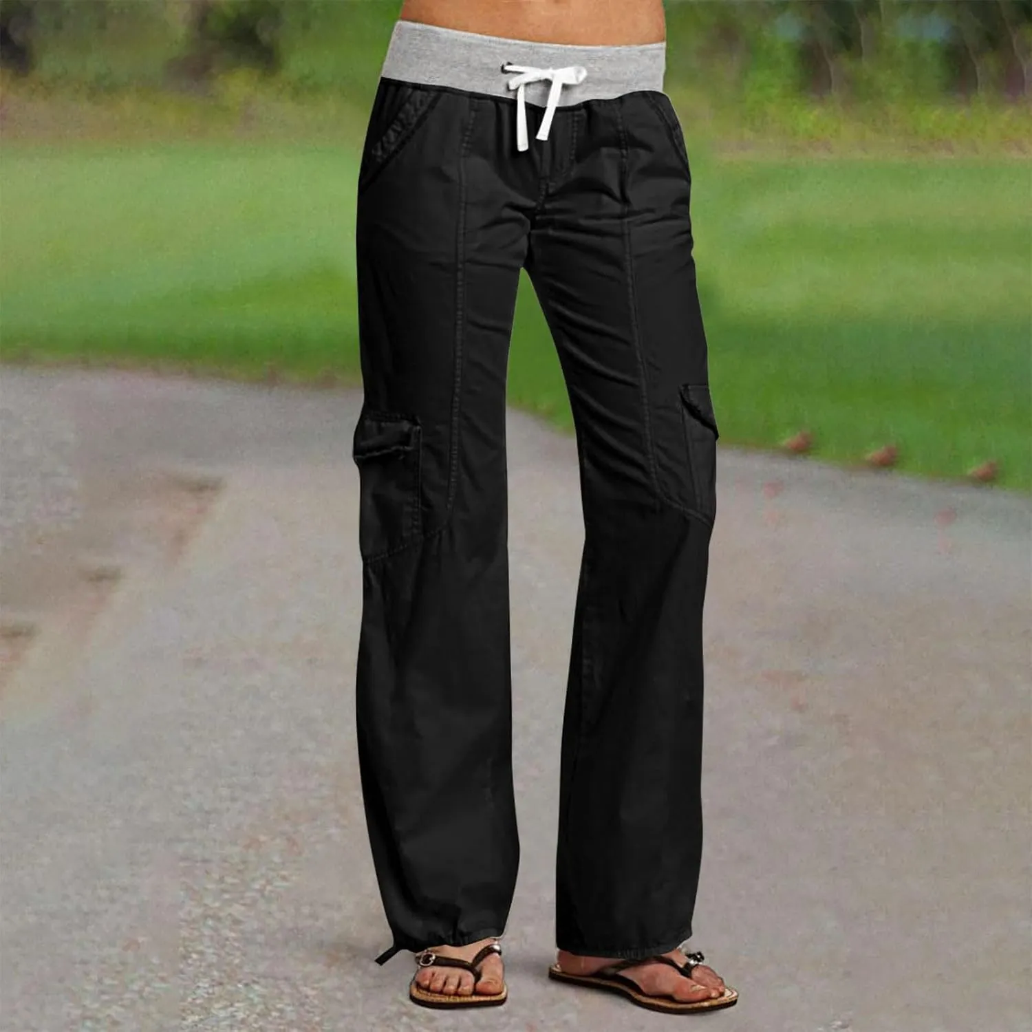 Womens Cargo Pants Mid Rise Hiking Pants Straight Leg Jogger Pants Lightweight Tactical Pants Drawstring Travel Pants