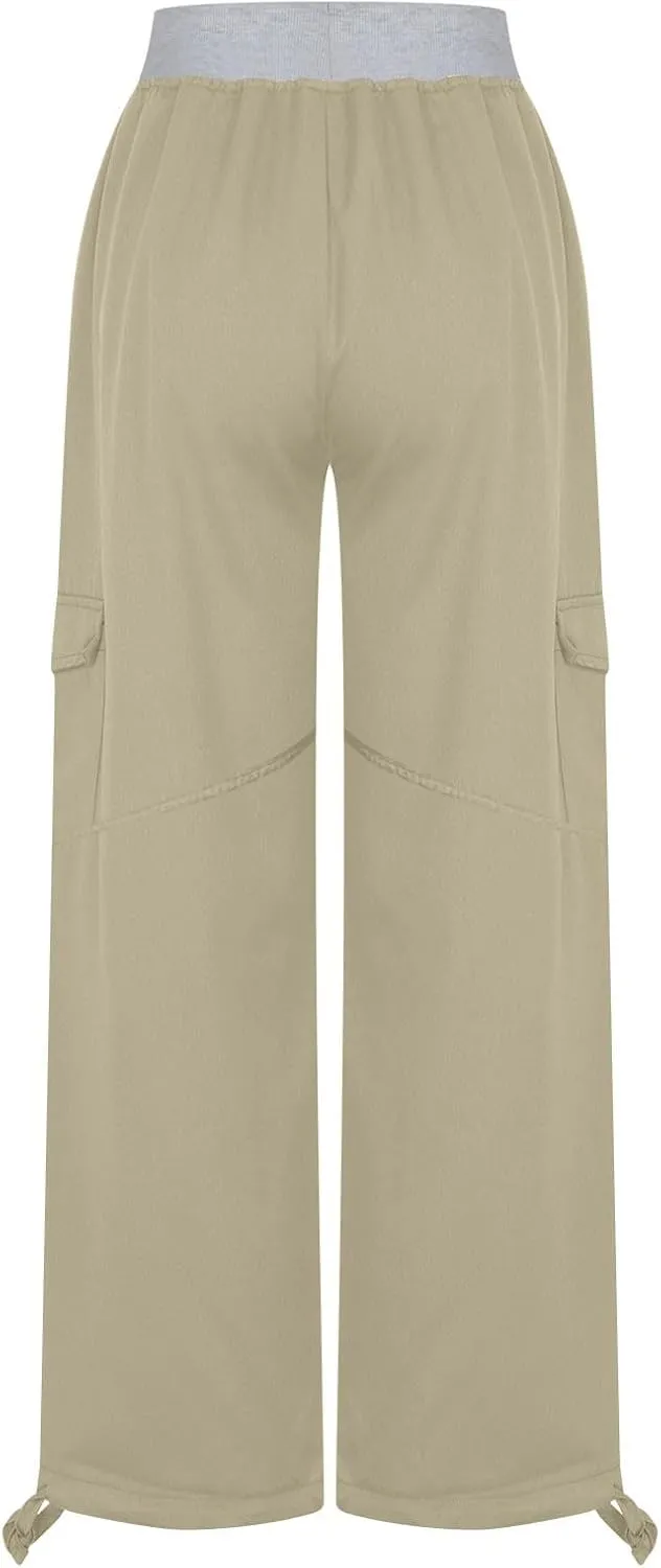Womens Cargo Pants Mid Rise Hiking Pants Straight Leg Jogger Pants Lightweight Tactical Pants Drawstring Travel Pants