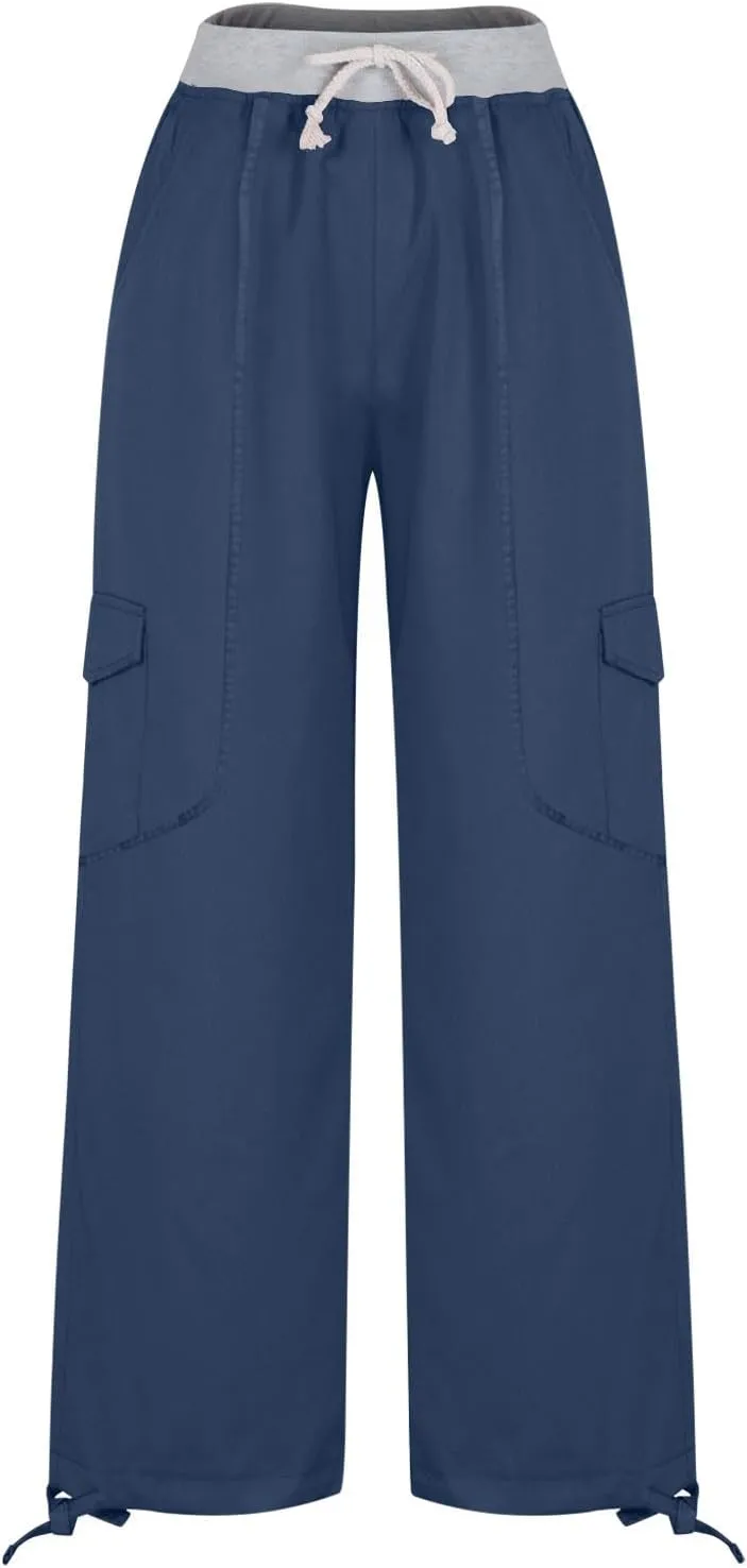 Womens Cargo Pants Mid Rise Hiking Pants Straight Leg Jogger Pants Lightweight Tactical Pants Drawstring Travel Pants