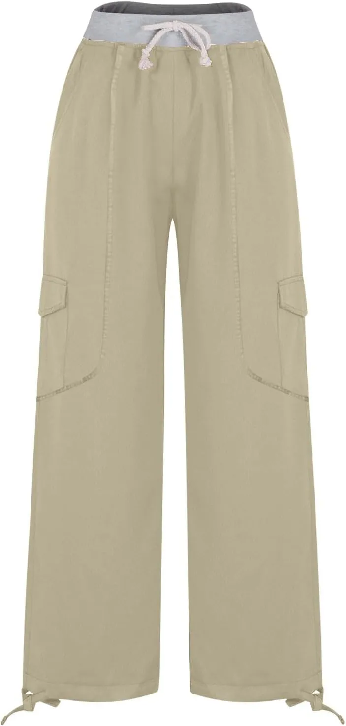 Womens Cargo Pants Mid Rise Hiking Pants Straight Leg Jogger Pants Lightweight Tactical Pants Drawstring Travel Pants