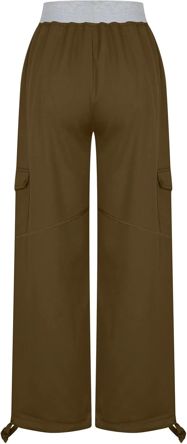 Womens Cargo Pants Mid Rise Hiking Pants Straight Leg Jogger Pants Lightweight Tactical Pants Drawstring Travel Pants