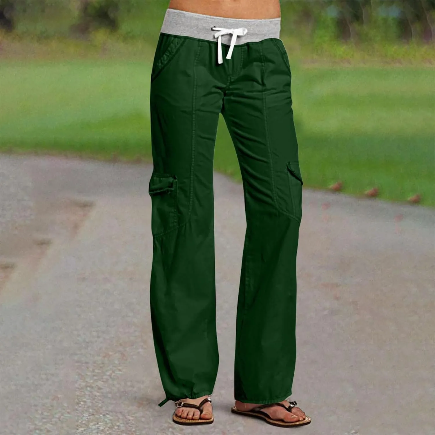 Womens Cargo Pants Mid Rise Hiking Pants Straight Leg Jogger Pants Lightweight Tactical Pants Drawstring Travel Pants