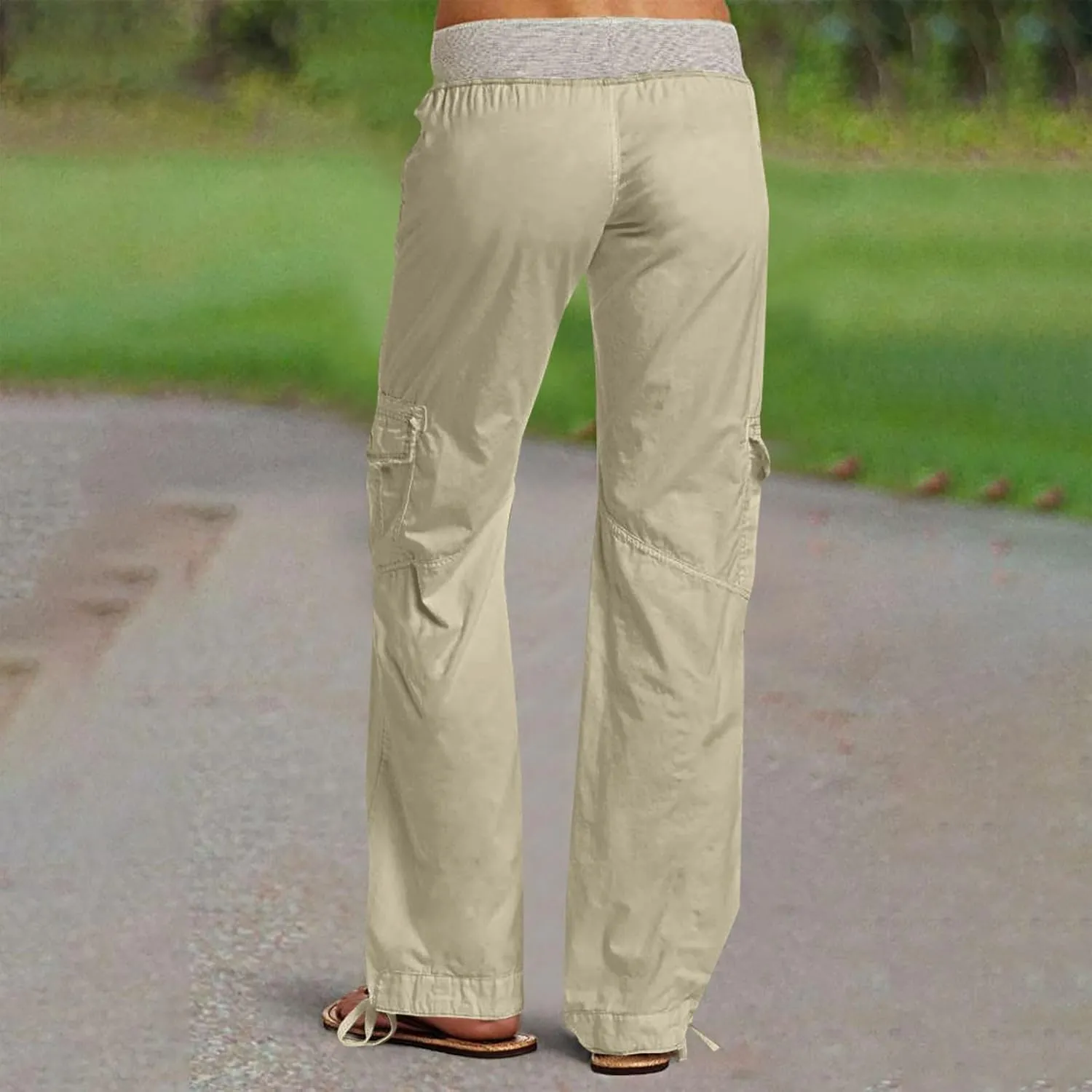Womens Cargo Pants Mid Rise Hiking Pants Straight Leg Jogger Pants Lightweight Tactical Pants Drawstring Travel Pants