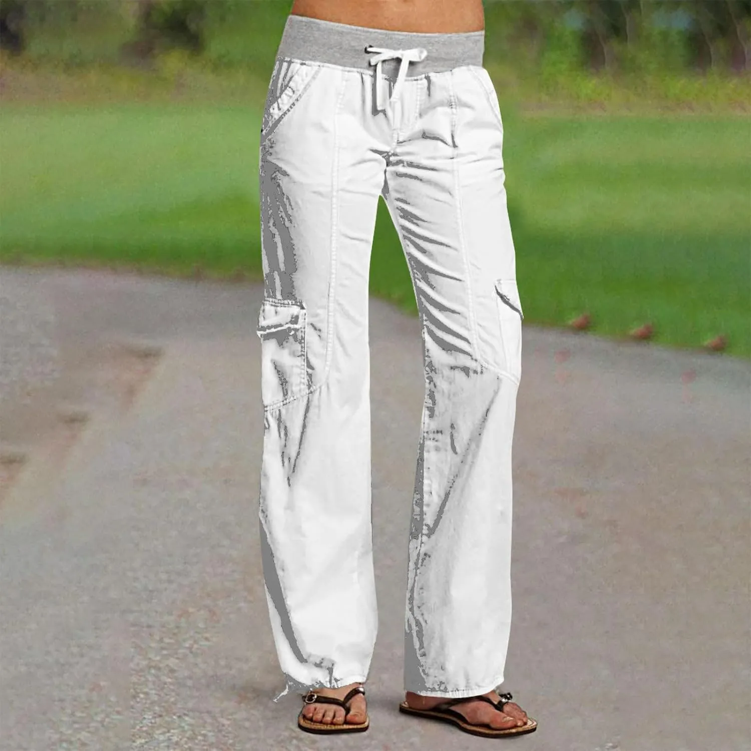 Womens Cargo Pants Mid Rise Hiking Pants Straight Leg Jogger Pants Lightweight Tactical Pants Drawstring Travel Pants