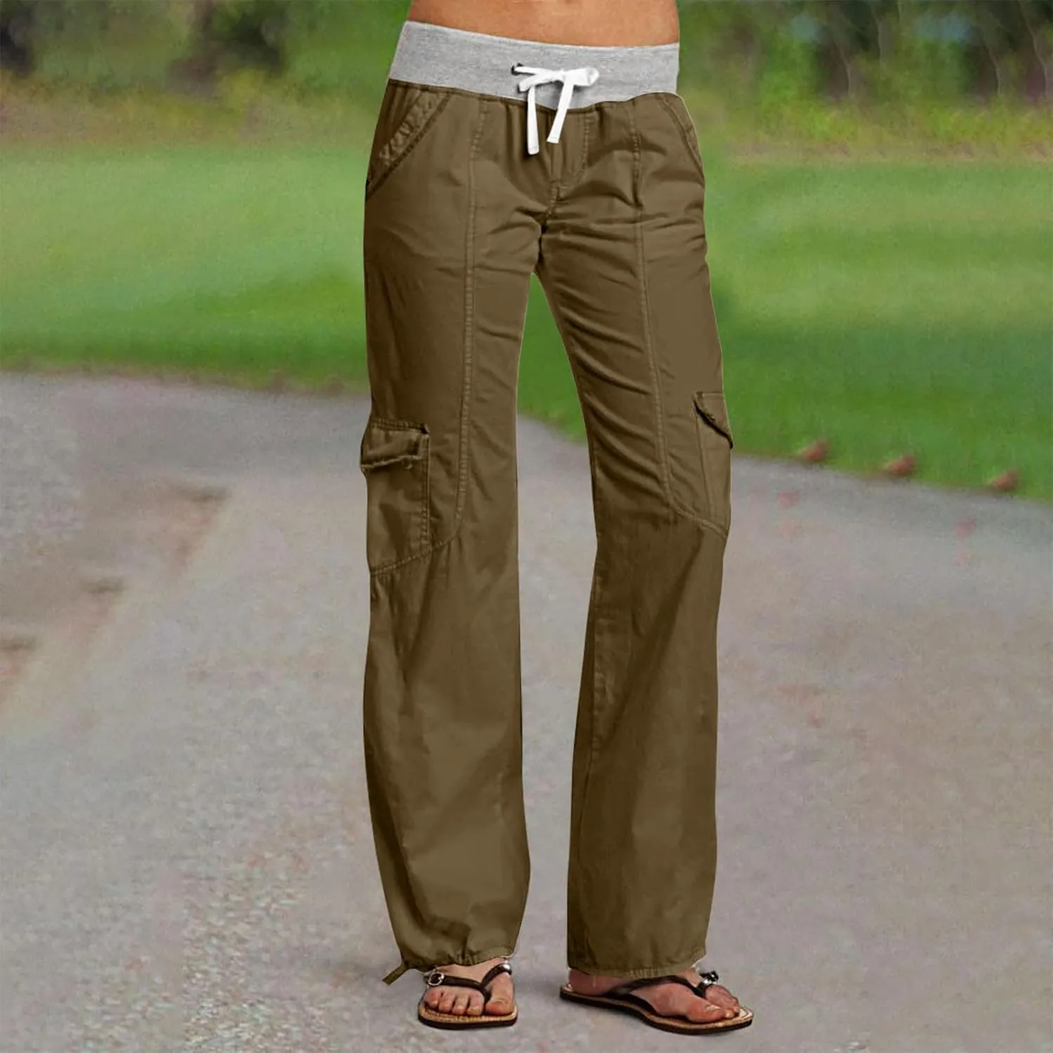 Womens Cargo Pants Mid Rise Hiking Pants Straight Leg Jogger Pants Lightweight Tactical Pants Drawstring Travel Pants