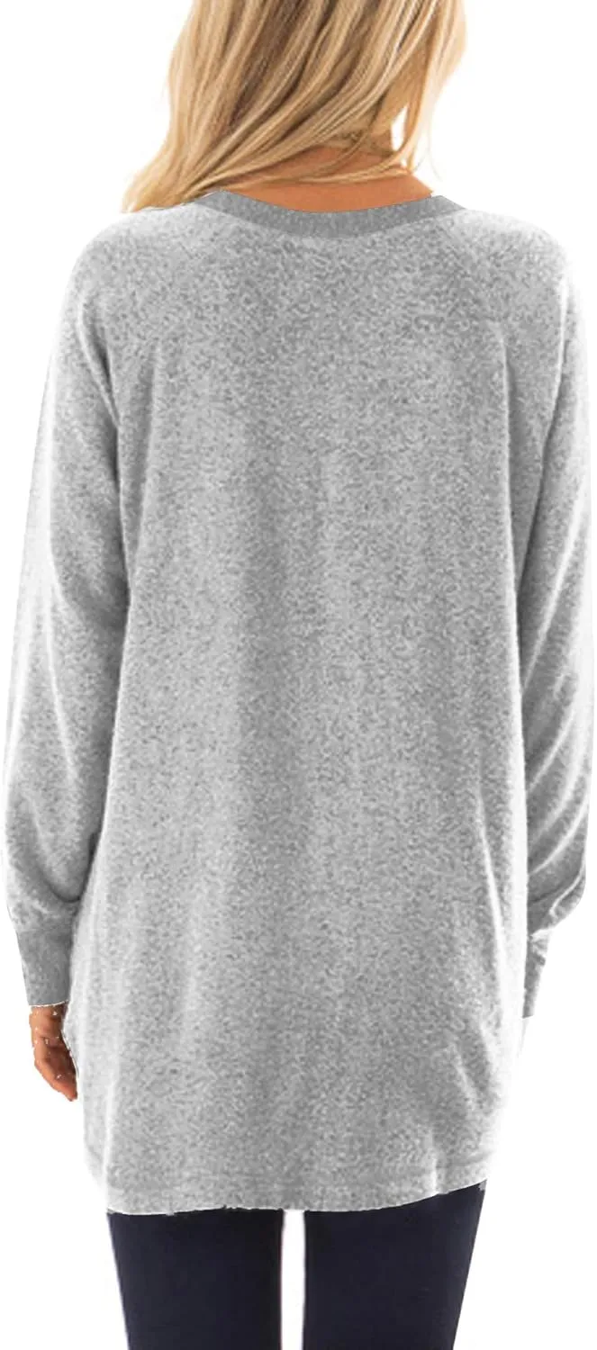 Womens Casual Color Block Long Sleeve Round Neck Pocket T Shirts Blouses Sweatshirts Tops