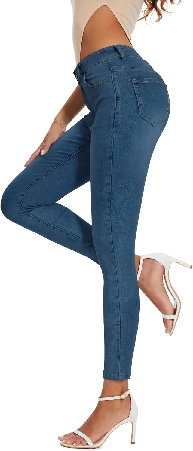Women's Casual Jeans Pencil Leg Pants High Stretch Mid Rise Jeans