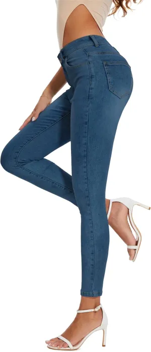 Women's Casual Jeans Pencil Leg Pants High Stretch Mid Rise Jeans