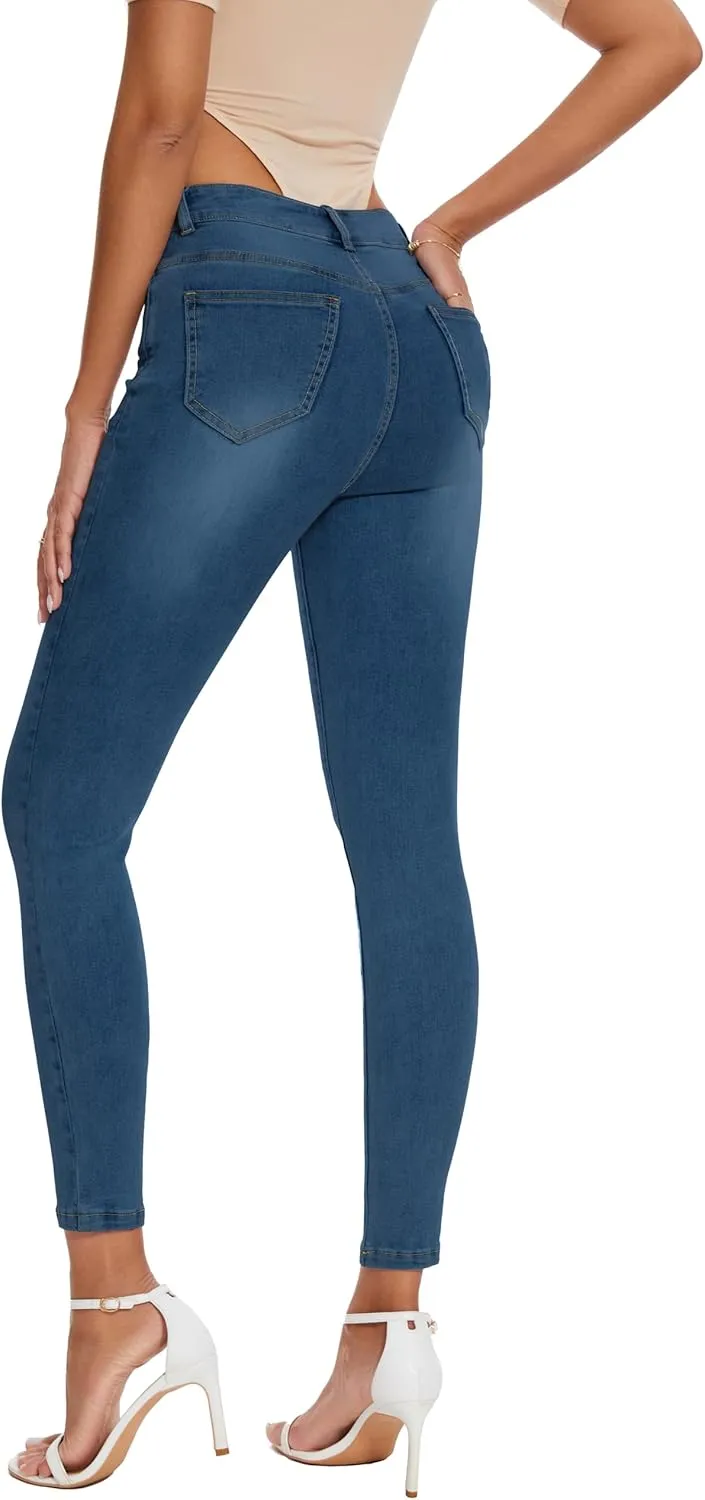 Women's Casual Jeans Pencil Leg Pants High Stretch Mid Rise Jeans