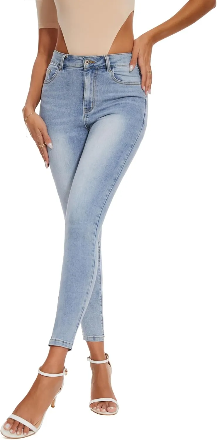 Women's Casual Jeans Pencil Leg Pants High Stretch Mid Rise Jeans