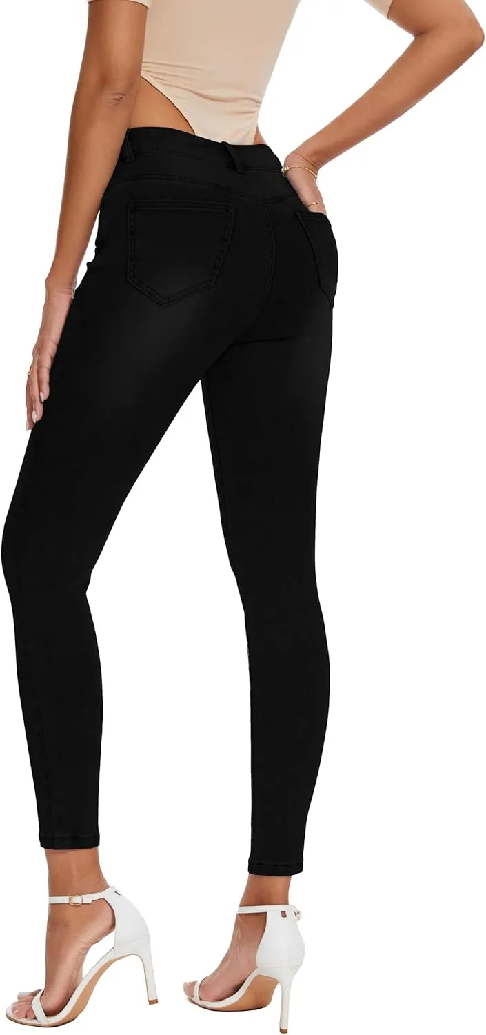 Women's Casual Jeans Pencil Leg Pants High Stretch Mid Rise Jeans