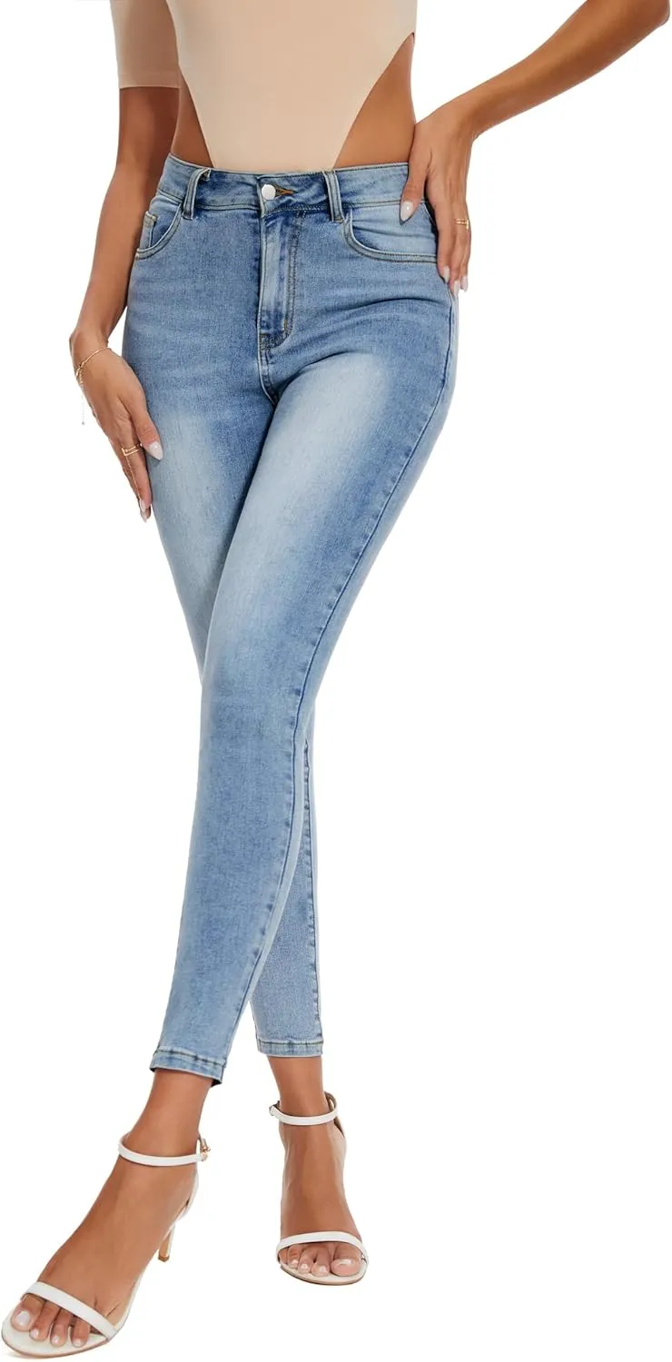 Women's Casual Jeans Pencil Leg Pants High Stretch Mid Rise Jeans