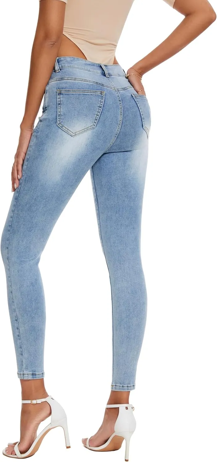 Women's Casual Jeans Pencil Leg Pants High Stretch Mid Rise Jeans