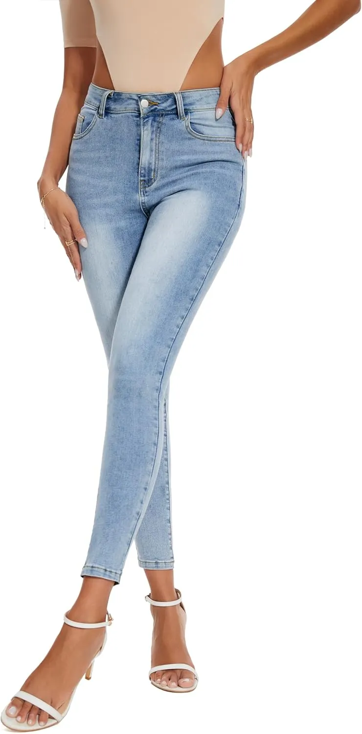 Women's Casual Jeans Pencil Leg Pants High Stretch Mid Rise Jeans