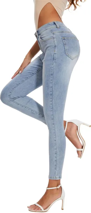 Women's Casual Jeans Pencil Leg Pants High Stretch Mid Rise Jeans