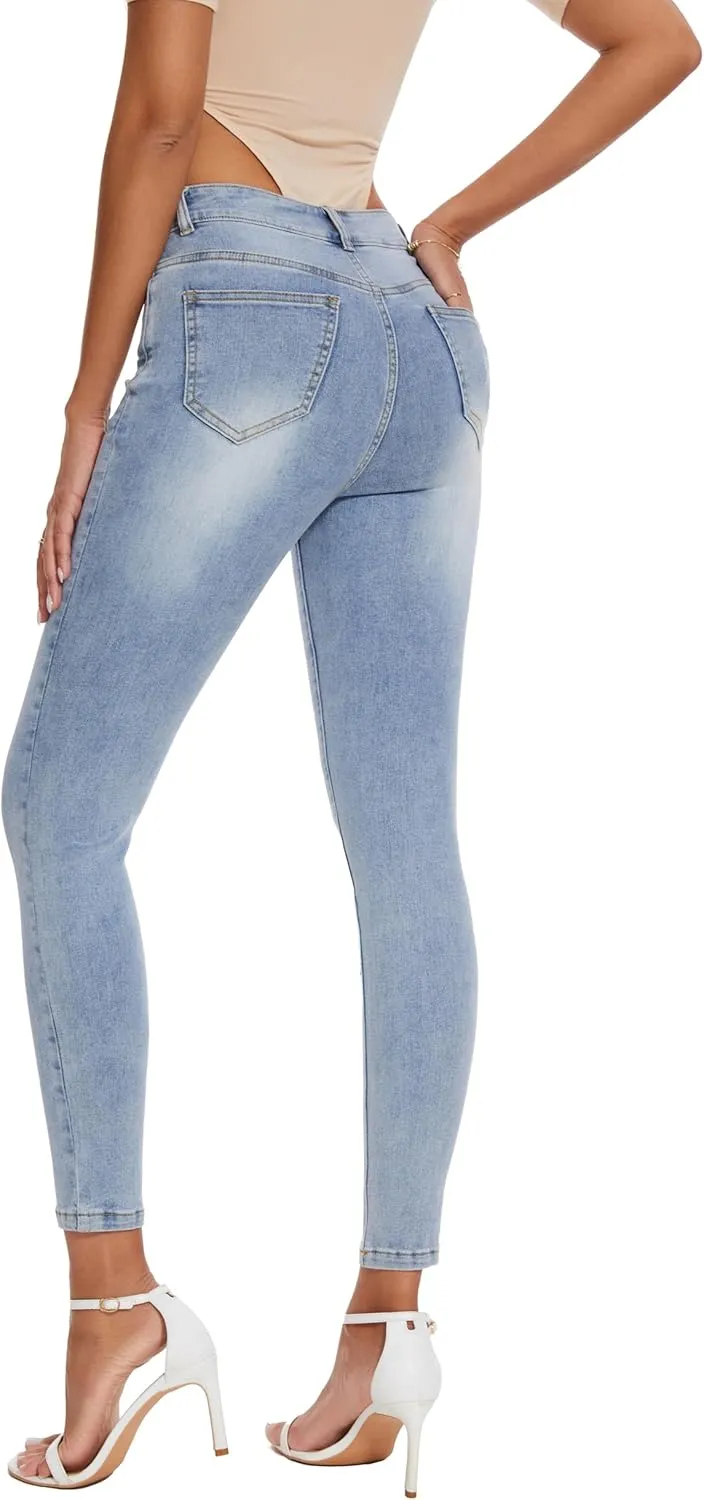 Women's Casual Jeans Pencil Leg Pants High Stretch Mid Rise Jeans