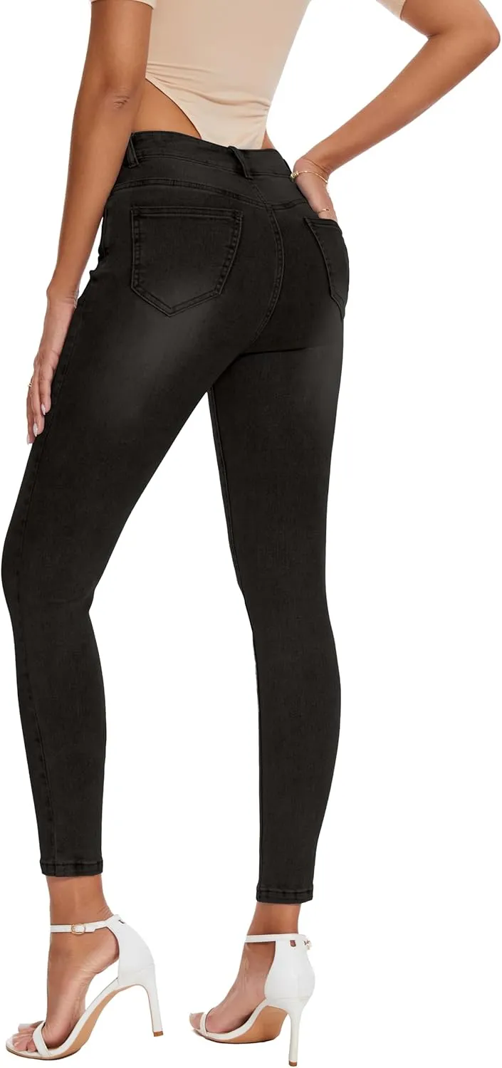 Women's Casual Jeans Pencil Leg Pants High Stretch Mid Rise Jeans