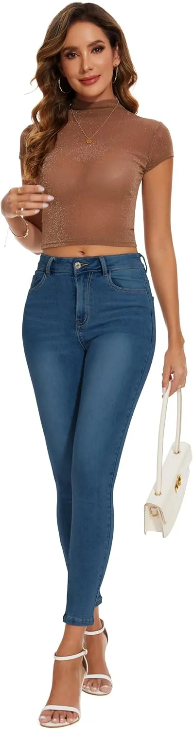 Women's Casual Jeans Pencil Leg Pants High Stretch Mid Rise Jeans
